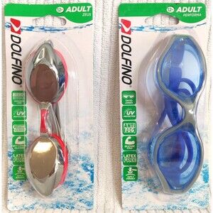 2 Pack Unisex-Adult Swim Goggles Mirrored and Perma Blue Anti-Fog UV Protection